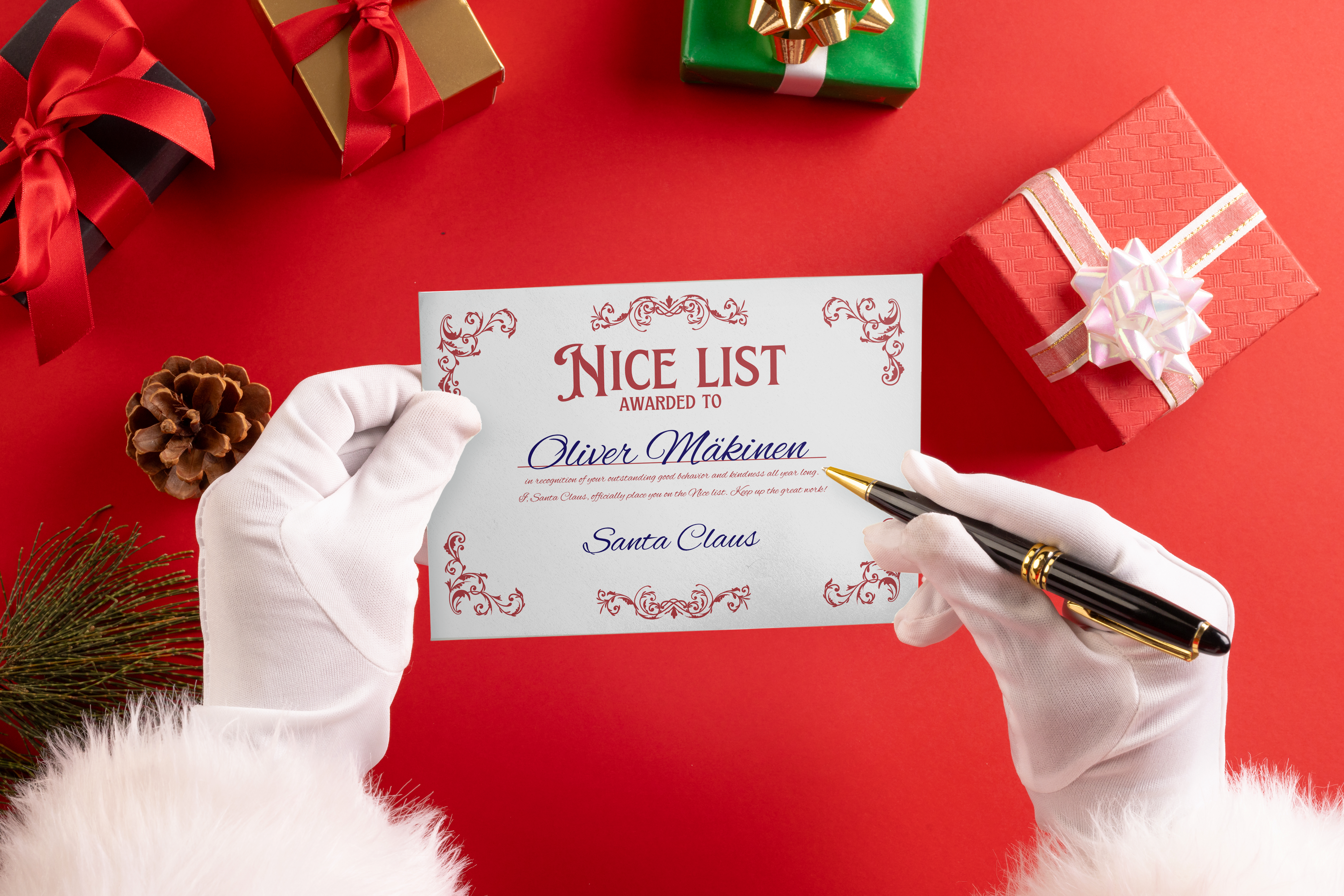 Personalized Nice List Certificate Package with Finnish Postmark